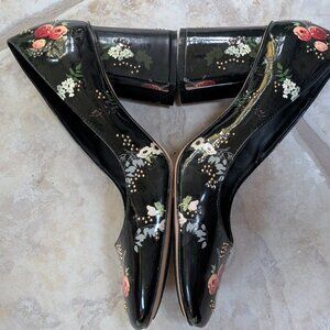 Zara Floral Patent Leather Heels, Size 39